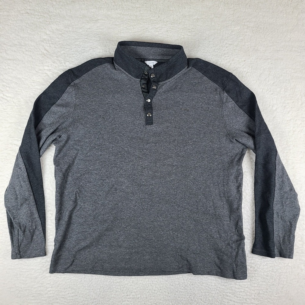 Calvin Klein Sweater Mens 2XL‎ XXL Dark Gray Quarter Snap Button Sweatshirt